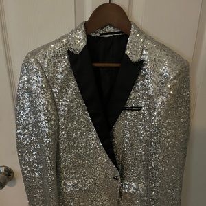 ASOS Silver Sequin Blazer with Black Lapel